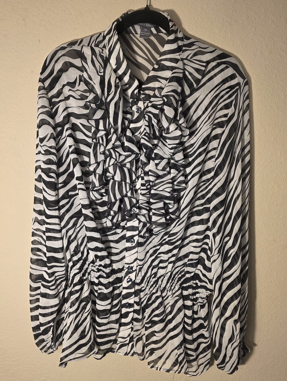 Women’s Black & White Zebra Ruffle Blouse